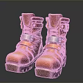Red Leather Boots With Metal Buckles And Sturdy Sole For Daily Wear