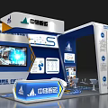 Modern Zhongde Zhiyun Exhibition Booth With Blue White Design Large Digital Screen And Information Charts