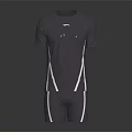 Sleek Gray Athletic Sports Outfit With White Stripes Short Sleeve Top And Shorts