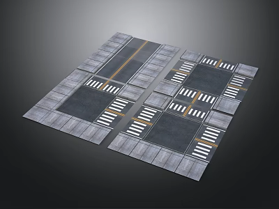 Roadway Pavement Modules With Intersection Crosswalks And Yellow Lane Lines 3d model