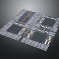 Roadway Pavement Modules With Intersection Crosswalks And Yellow Lane Lines