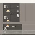 Modern Gray Built in Bookcase with LED Lighting Sleek Shelves and Decor Items