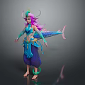 Fantasy Female Character With Long Pink Purple Hair Blue Outfit Fish Tail Decoration Green Accessories