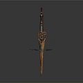 Ancient Fantasy Triangular Weapon With Intricate Golden Runes Colorful Aura And Decorative Design