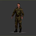 Realistic Game and Movie Character Male in Camouflage Uniform Standing Pose on White Platform