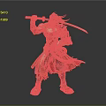 Muscular Warrior Man Holding Sword In Ornate Red Black Clothing Standing Pose