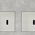 Wall Lamps Above Square Decorative Paintings With Black Vertical Strips On Light Colored Wall