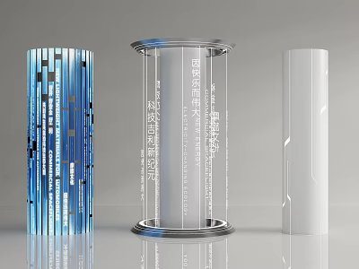 Modern Decorative Columns With Blue Striped Transparent Text And White Plain Designs 3d model