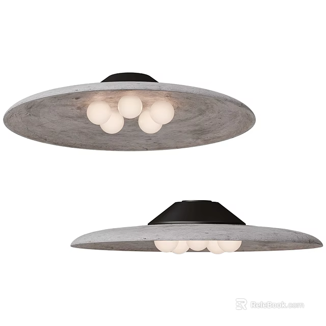Modern Concrete Ceiling Lights With Black Top And White Globe Bulbs 3d model 