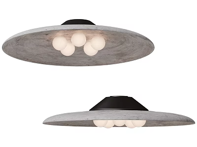 Modern Concrete Ceiling Lights With Black Top And White Globe Bulbs 3d model