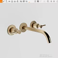 Gold Wall Mounted Faucet With Dual Handles And Curved Spout Design