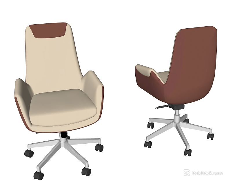 Modern Office Chair With Beige And Brown Upholstery Swivel Base And Caster Wheels 3d model 