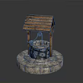 Ancient Well Architecture With Wooden Sloped Roof And Circular Stone Platform