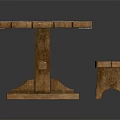 Rustic Wooden Table With Plank Top And Metal Straps On Thick Legs