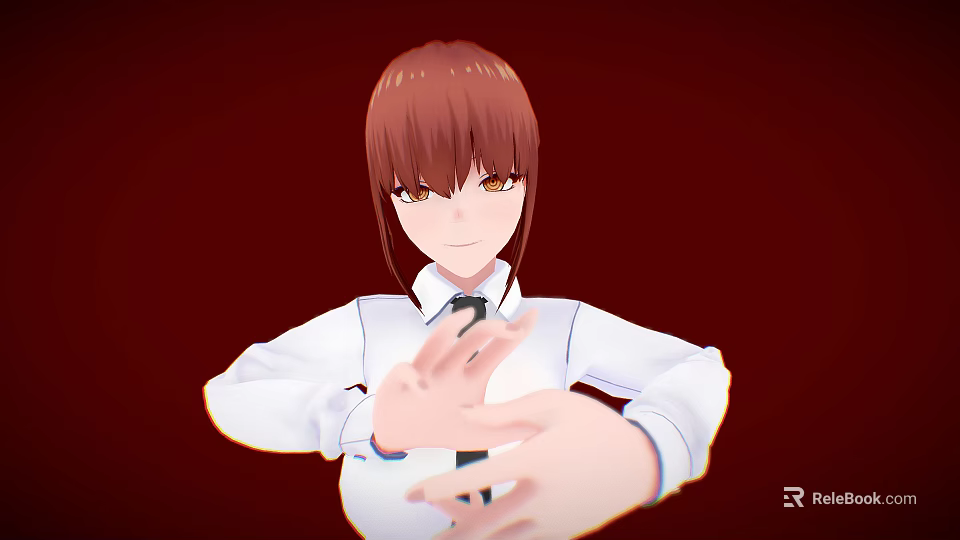 Red Haired Human Character In White Shirt Tie Making Heart Shape Hands On Red Background 3d model 