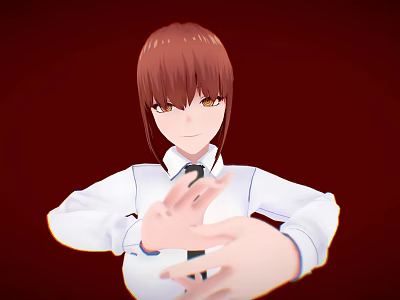 Red Haired Human Character In White Shirt Tie Making Heart Shape Hands On Red Background 3d model