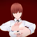 Red Haired Human Character In White Shirt Tie Making Heart Shape Hands On Red Background