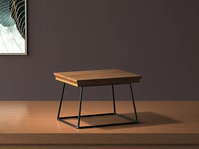 Modern Coffee Table With Wooden Top And Black Metal Legs Minimalist Design 3d model