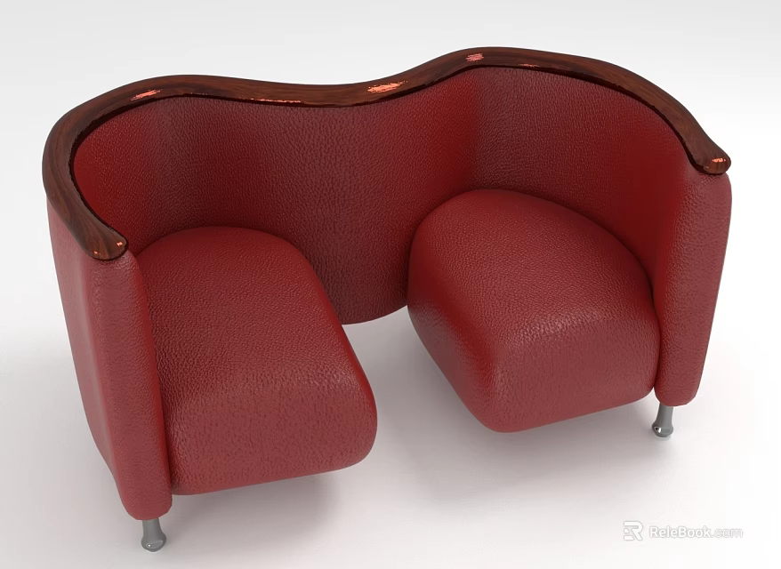 Red Leather Curved Two Seater Sofa With Metal Legs Modern Interior Design 3d model 
