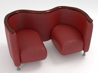 Red Leather Curved Two Seater Sofa With Metal Legs Modern Interior Design 3d model