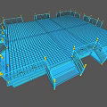 Blue Stage Structure With Fenced Railings Staircases And Grid Floor Design