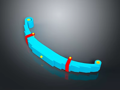 Automotive Blue Curved Component With Red Straps And Yellow Dots 3d model