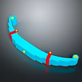Automotive Blue Curved Component With Red Straps And Yellow Dots