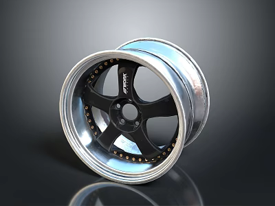 Stylish Car Wheel With Black Spokes And Silver Alloy Rim Design 3d model