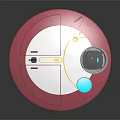 Pink And White Circular Device With Antenna Blue And Yellow Elements On Top