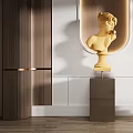Elegant Modern Interior With Golden Bust Sculpture And White Panda Sculpture On Pedestals