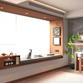 Cozy Wooden Bay Window Seat With Cat Blinds Decorative Frames And Green Plant