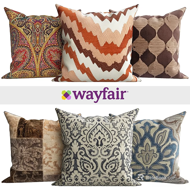 Colorful Decorative Throw Pillows With Paisley Zigzag Geometric And Patchwork Patterns 3d model 