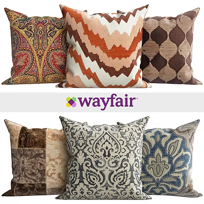 Colorful Decorative Throw Pillows With Paisley Zigzag Geometric And Patchwork Patterns 3d model