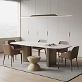 Modern Minimalist Dining Room Dining Table Set With Beige Chairs White Marble Top And Cabinets