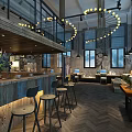 Modern Public Office Space With Large Windows Pendant Lights And Wooden Floors