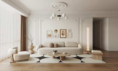 Quiet living room Cream living room 3d model