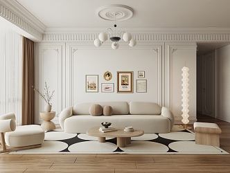 Quiet living room Cream living room 3d model