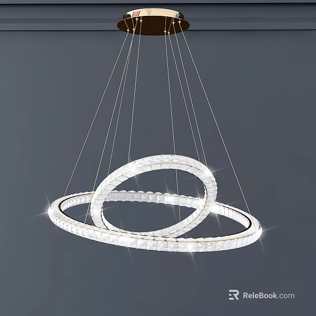 Elegant Modern Double Ring Crystal Chandelier with Transparent Crystals Suspended Design 3d model 