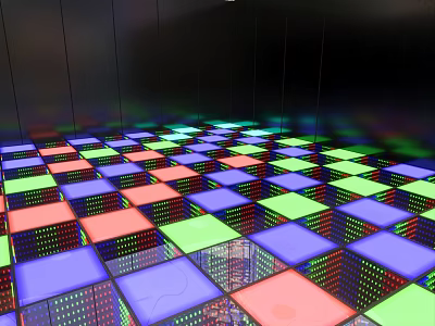 Dreamy Techno Mirror Space With Colorful Glowing Cubes Reflections And Infinite Extending Visual Effect 3d model