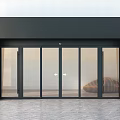 Modern Glass Entrance Door With Black Frame And Multiple Panels