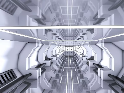 Futuristic Sci Fi Corridor With Symmetric Structure In Cartoon Scene 3d model