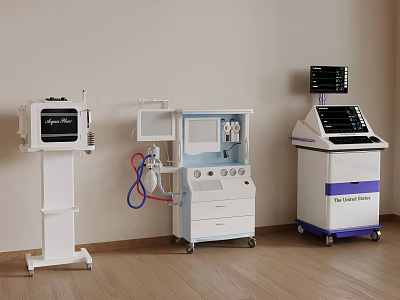 Modern Medical Devices with Digital Monitors Control Panels and Mobile Treatment Carts 3d model