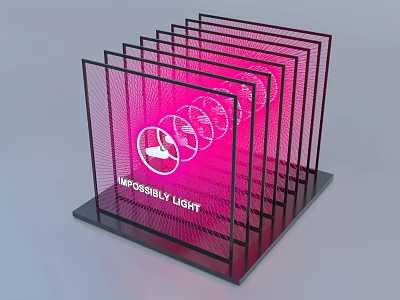 Pink Glowing Art Installation Featuring Stacked Black Frames Illuminated Circular Patterns And Impossibly Light 3d model