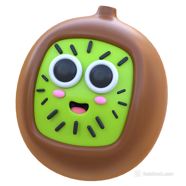 Cute Cartoon Kiwi Fruit With Green Flesh Brown Skin and Adorable Face 3d model 