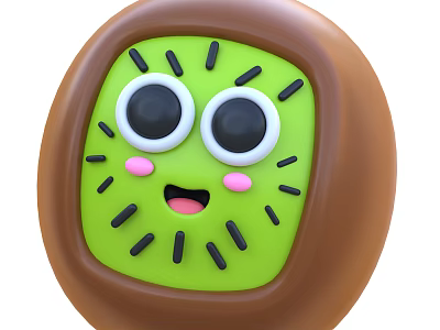 Cute Cartoon Kiwi Fruit With Green Flesh Brown Skin and Adorable Face 3d model
