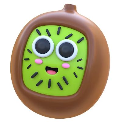 Cute Cartoon Kiwi Fruit With Green Flesh Brown Skin and Adorable Face 3d model