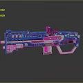 Futuristic Sci Fi Weapon With Purple Silver Body And Glowing Blue Green Accents