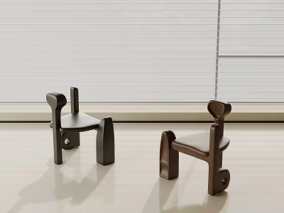 Unique Shaped Modern Leisure Chairs In Dark Tones For Bright Room With Window Blinds 3d model