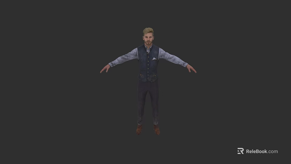 Game Movie Character Male Wearing Vest And Shirt With Arms Outstretched In Dark Background 3d model 