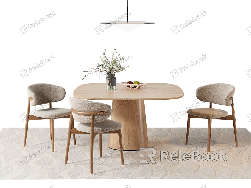 Simple Dining Table and Chair Cream Style Nordic Dining Table Carpet Potted Fruit Ornaments Chandelier model